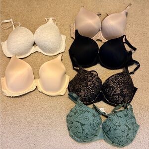 Aerie Lace and Smooth Bra Set - Black, Cream, Green, nude